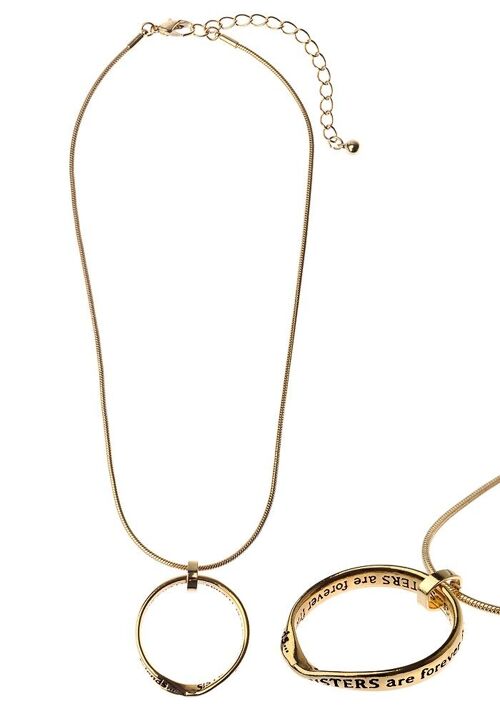 Sis Forever Snake chain Necklace, 'Sisters' Round Pendant