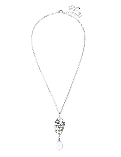 Mindful Bliss Silver Necklace, Leaf & Bead Drop 'Happiness'