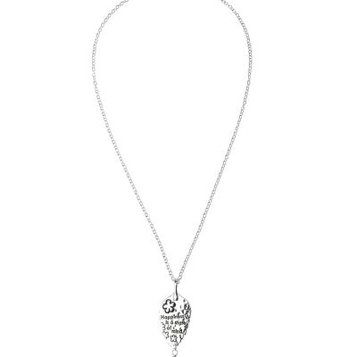 Mindful Bliss Silver Necklace, Leaf & Bead Drop 'Happiness'