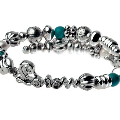 Bracciale con messaggio d'amore in argento antico affetto azzurro