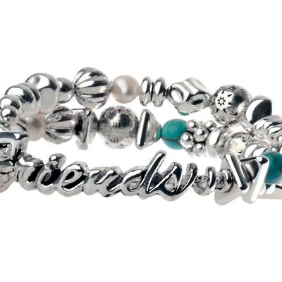 Azure Affection Antique Silver Friends Message Bracelet