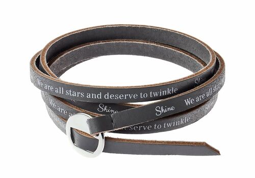 Starlight Grey Genuine Leather Shine Message Bracelet