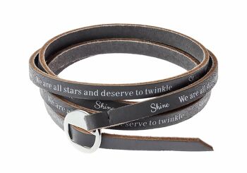 Bracelet à message brillant en cuir véritable gris clair Starlight