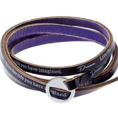 Pulsera con mensaje de vida de cuero morado de Vivid Dream