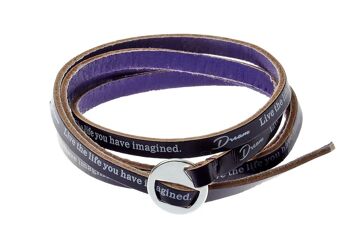 Vivid Dream Bracelet à message de vie en cuir violet