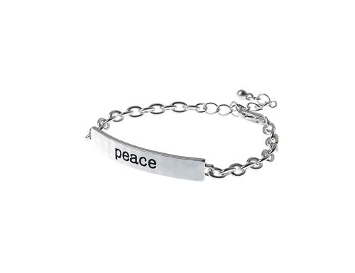 Serenity Link Message Bracelet, Hammered 'Peace' Bar