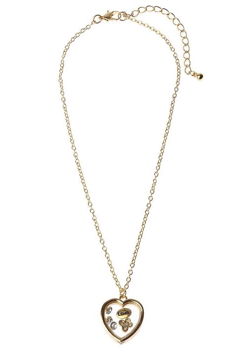 Gilded Love Antique Gold Link Necklace, Heart Pendant 'Love'
