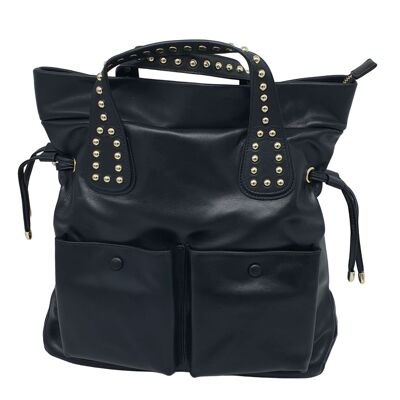 LEATHER TOTE/HOBO BAG WITH RIVETED LEATHER HANDLES AND CONVENIENT EXTERNAL POCKETS - B601 MARA