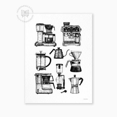 Deko-Poster mit Illustration „Cafémaschinen“