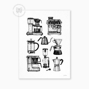 Affiche déco illustration machines à café