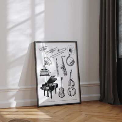 Cartel decorativo Los instrumentos de música.