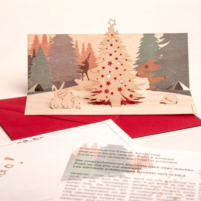 Natale nel bosco - biglietto di auguri in legno con motivo pop-up