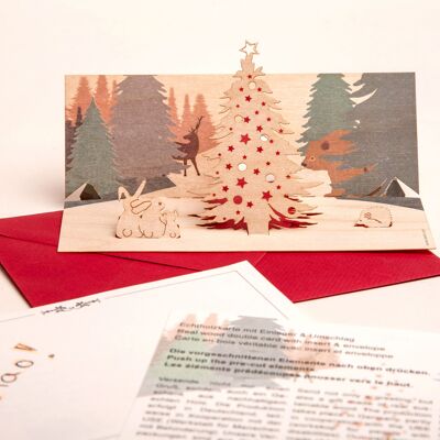 Natale nel bosco - biglietto di auguri in legno con motivo pop-up