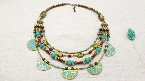 Turquoise Ginkgo Beaded Layered Necklace