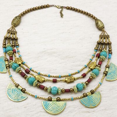 Turquoise Ginkgo Beaded Layered Necklace