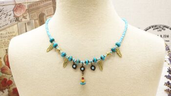 Collier de plumes perlées turquoise 3