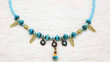 Collier de plumes perlées turquoise 5