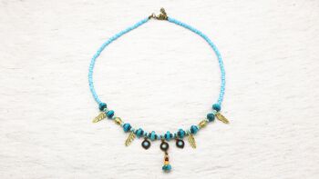 Collier de plumes perlées turquoise 6