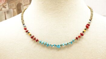 Collier de perles de cristal turquoise et corail 1