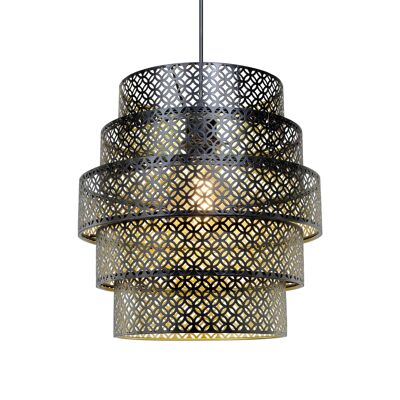 Openwork pendant light in black and gold metal Tuden