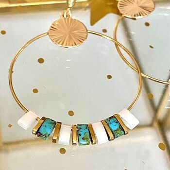 Grandes boucles d'oreilles Soleil turquoise perles japonaises plates hématite, bijou femme cadeau original 2