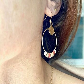 Grandes boucles d'oreilles Soleil turquoise perles japonaises plates hématite, bijou femme cadeau original 3