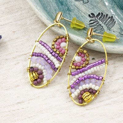 Boucles d'oreilles Boho câblées à la main - Lavande