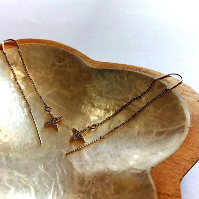 Rhinestone star dangling chain earrings