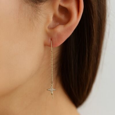 Pendientes de cadena colgantes con estrella de strass