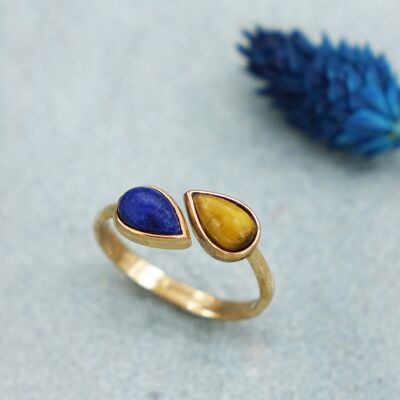 Lapis Lazuli and Tiger's Eye Crystal Stone Ring