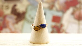 Bague en pierre de cristal lapis-lazuli et oeil de tigre 2