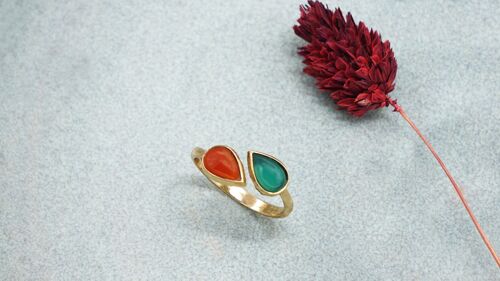 Red and Green Agate Crystal Stone Ring