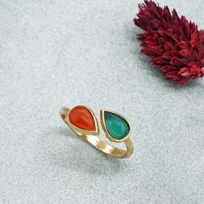 Red and Green Agate Crystal Stone Ring