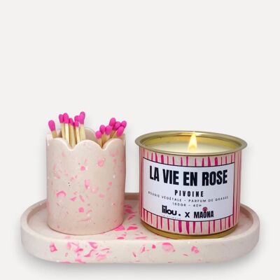 MAONA x LILOU set in nude and fuchsia jesmonite & La vie en rose Pivoine candle