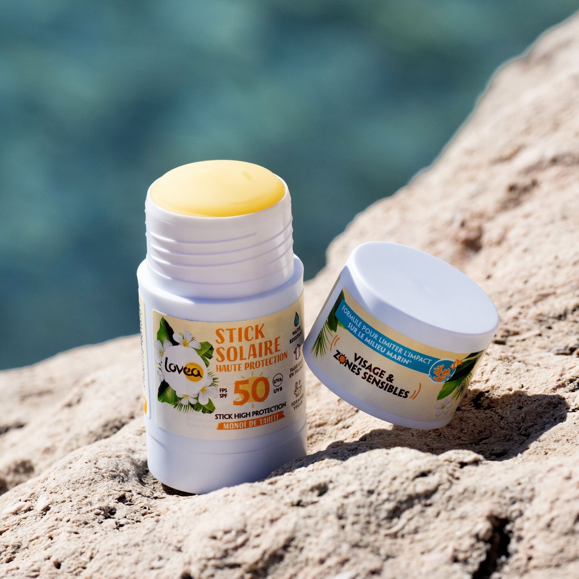 Stick Solaire FPS 50 - Haute Protection Solaire Visage & Zones Sensibles - Monoï De Tahiti - Protection UVA/UVB - Résistant À L'Eau - Vegan - 40g