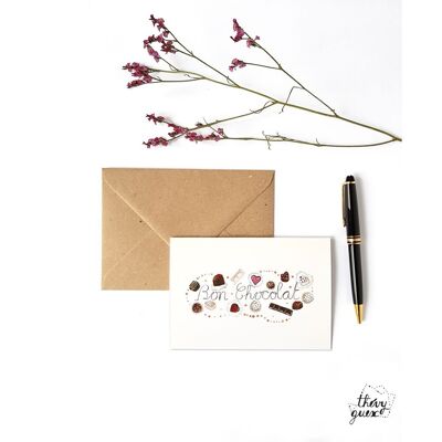DOUBLE ILLUSTRATED GREETING CARD Bon Chocolat GOURMET WATERCOLOR