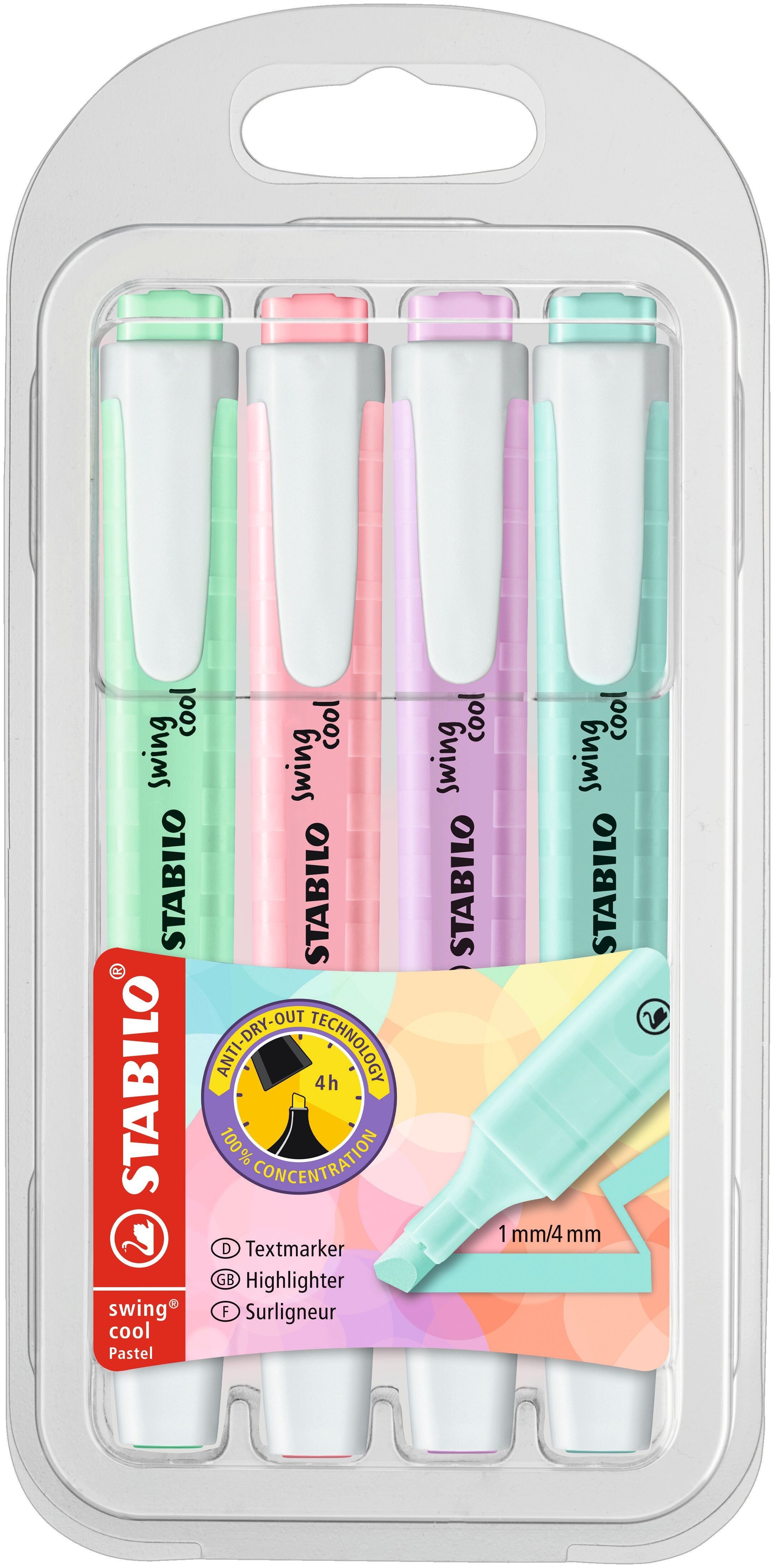 Etui x 4 STABILO swing cool Pastel - rosa + lila + türkis + mint
