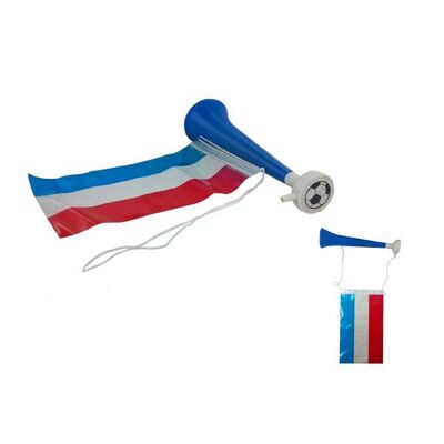 Trompeten-Nebelhorn mit blau/weiß/roter dreifarbiger Frankreich-Flagge