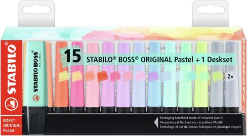 Surligneurs - Set de bureau x 15 STABILO BOSS ORIGINAL Pastel