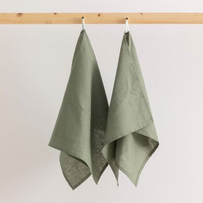 Linen kitchen towels 100% cotton Army Green 45x70 cm (2 units)