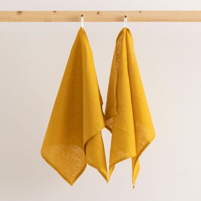 Asciugamani da cucina in lino 100% cotone senape 45x70 cm (2 unità)