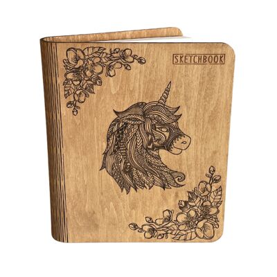 Cuaderno de bocetos de madera, 1 tamaño “Sketchbook”, diferentes diseños de portada, Creatifwood