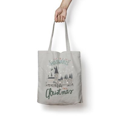 Borsa tote 100% cotone Hogwarts nel Natale 36x42 cm