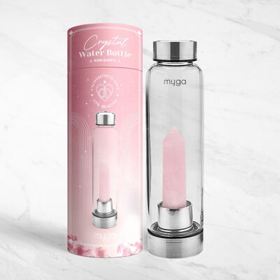 Botella de agua de cristal de cuarzo rosa