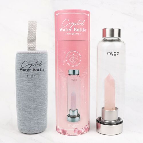 Rose Quartz Crystal Glass Water Bottle