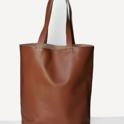 XL-Umhängetasche aus Rindsleder. Extra große TRIBECA RUBBER Shopper-Tasche (braun). Bürotasche für Damen und Herren.
