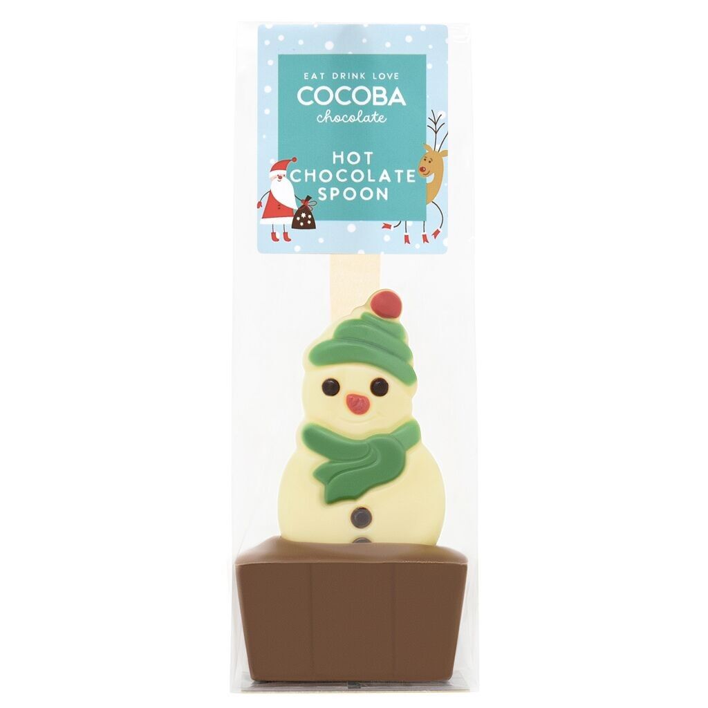 Cucchiaio di cioccolata calda al cioccolato al latte con pupazzo di neve di Natale