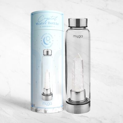 Botella de agua de cristal de cuarzo transparente