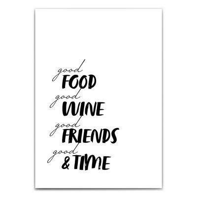 Póster Good Time, Friends & Wine - Decoración de cocina