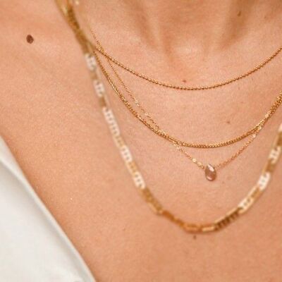 Golden steel necklace aventurine drop semi-precious stone